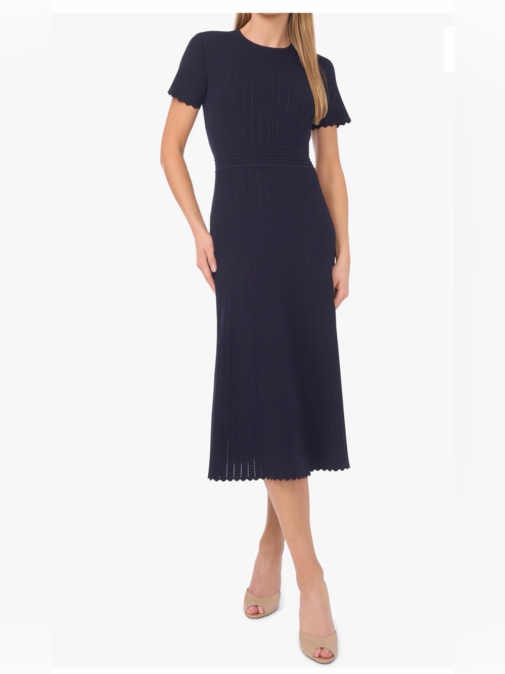 Ted Baker Pointelle Short Sleeve Midi Dress Stretch Blue NWT